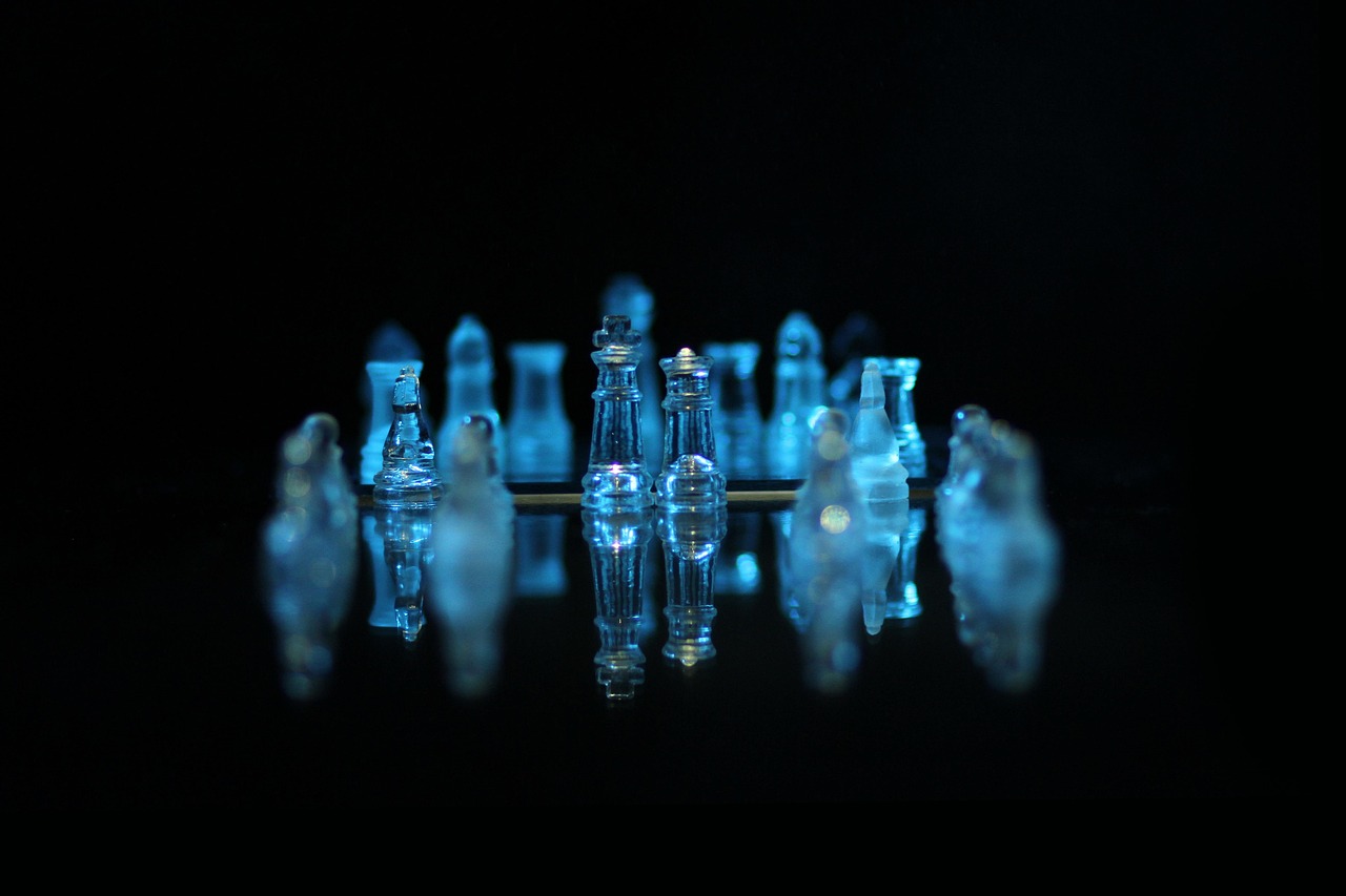 chess, crystal, chess board, chess pieces, play, strategy, sport, dark, reflection, chess, chess, chess, chess, chess, strategy, strategy